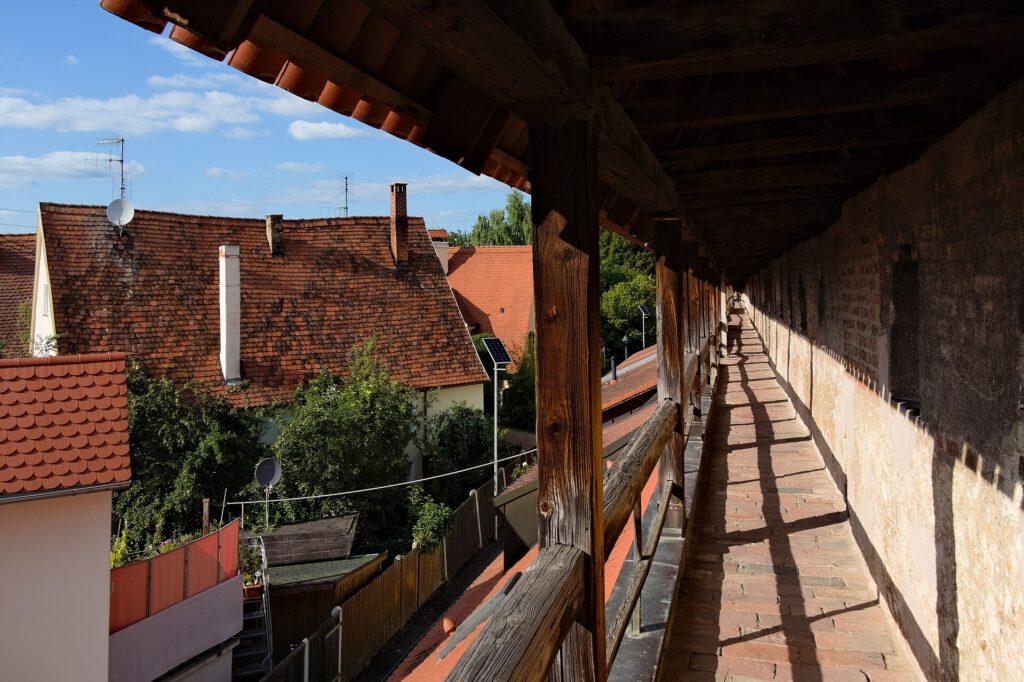 Covered walkway along the medieval city wall of Nördlingen